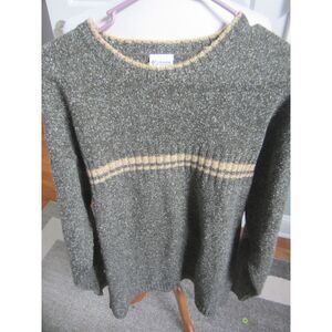 COLUMBIA MENS GRAY CREWNECK SWEATER WITH BEIGE STRIPING  XL